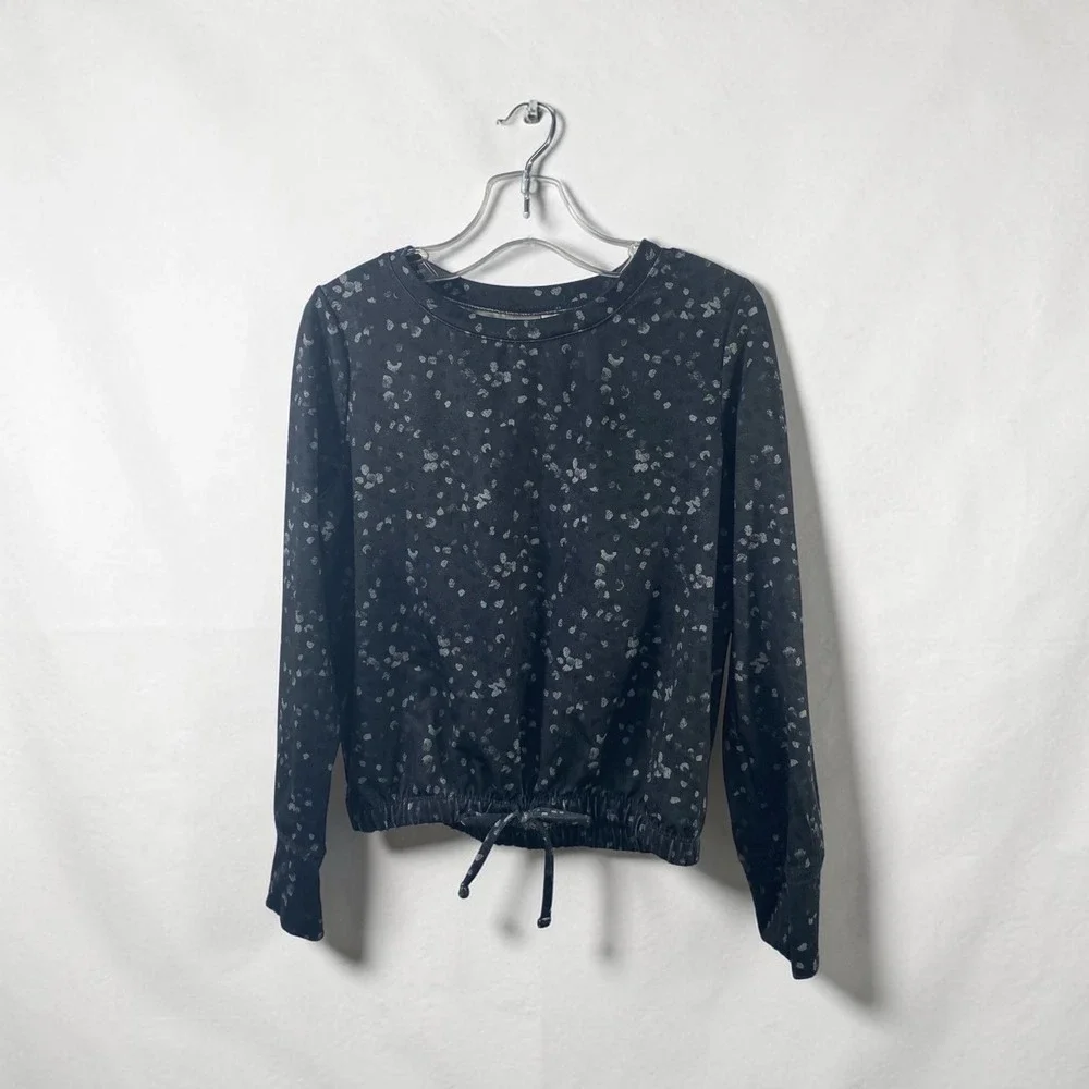 OshKosh Bgosh Girls Black Silver Metallic Heart Print Tie Hem Top 6/6X